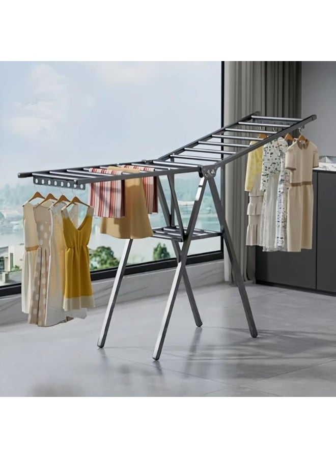 POWER Indoor stainless steel clothes drying rack foldable floor rack widened balcony simple wing-shaped large clothes drying rack - Image 1